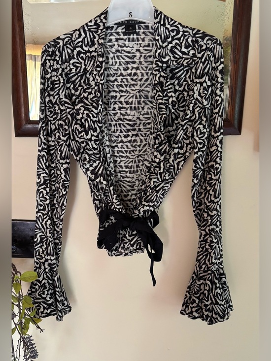Ralph Lauren Tops - VTG Ralph Lauren Black Label Wrap Top Y2K Old Money Bell Sleeve Ruffle Belted 10